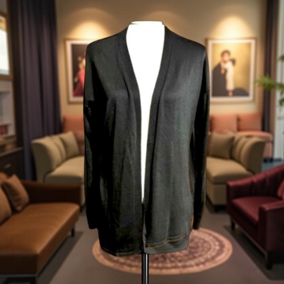 Worthington Cardigan open front black ribbed long sleeve w/ Side Zipper Medium - Picture 1 of 15